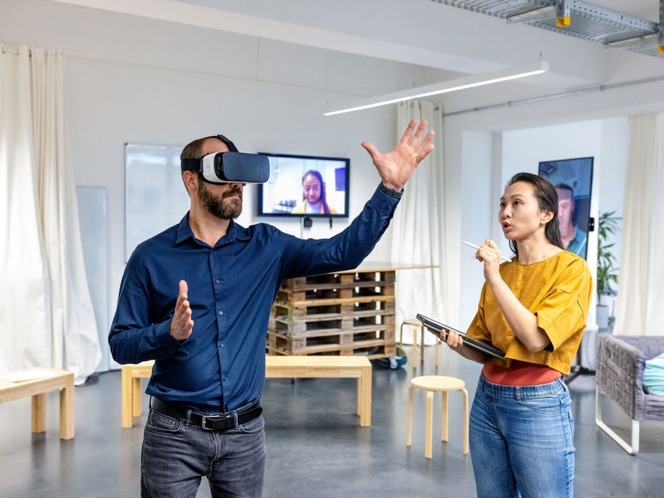 Man wearing virtual reality headset