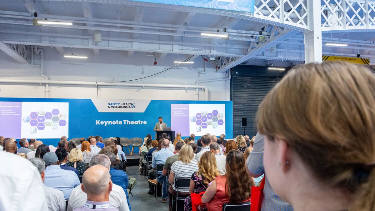 IOSH Vice-President Shaun Lundy giving a keynote speech on construction safety