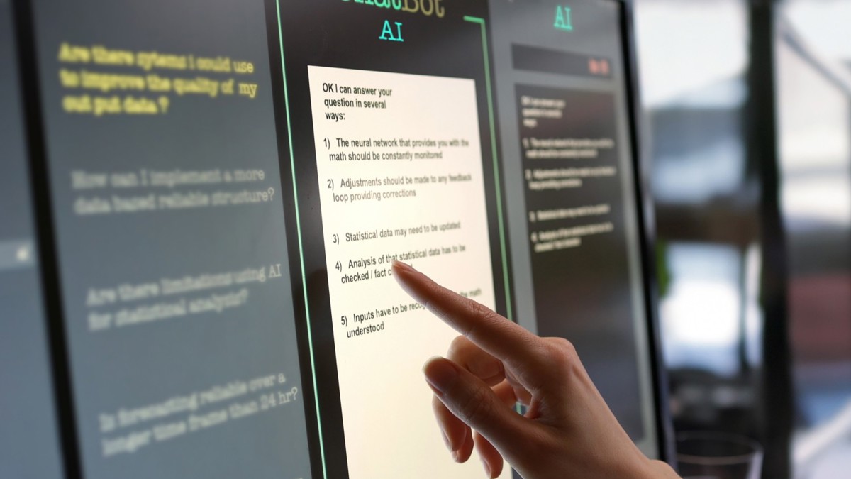 Finger pressing a chatbot screen