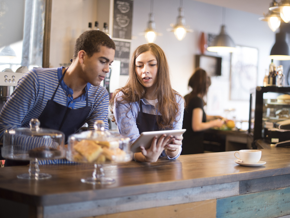 Young workers in a cafe