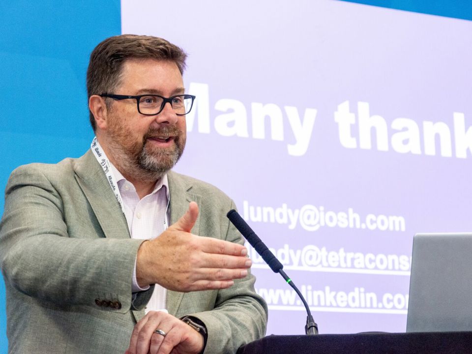 Shaun Lundy, IOSH Vice-President, speaking on stage at SHW Live London 2025