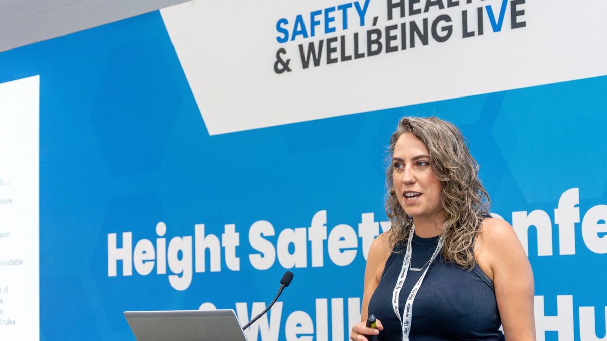 IOSH President Kelly Nicoll presenting on stage at SHW Live London 2025