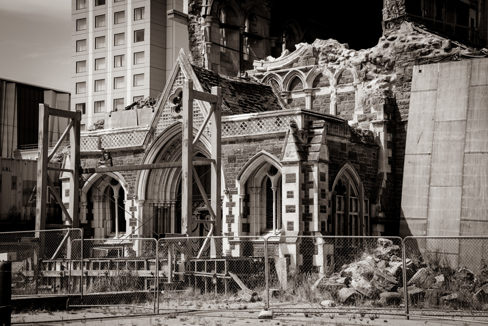 Ruin of Christchurch Cathedral after the earthquake in New Zealand in 2011