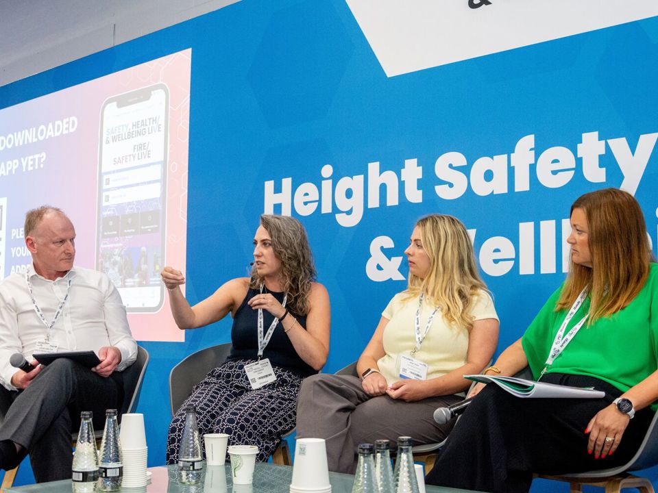 IOSH President Kelly Nicoll talking during panel discussion at the Safety, Health and Wellbeing Live London event