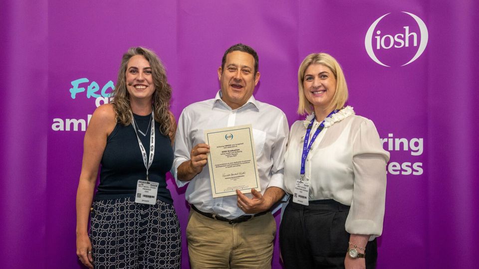 Chartered Member Dr Michael Nates with IOSH President Kelly Nicoll and Kirsty Dickens